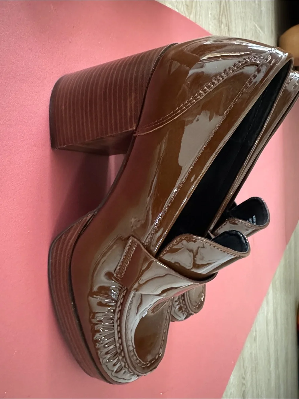 Steve Madden Tan Patent Leather Penny Loafers